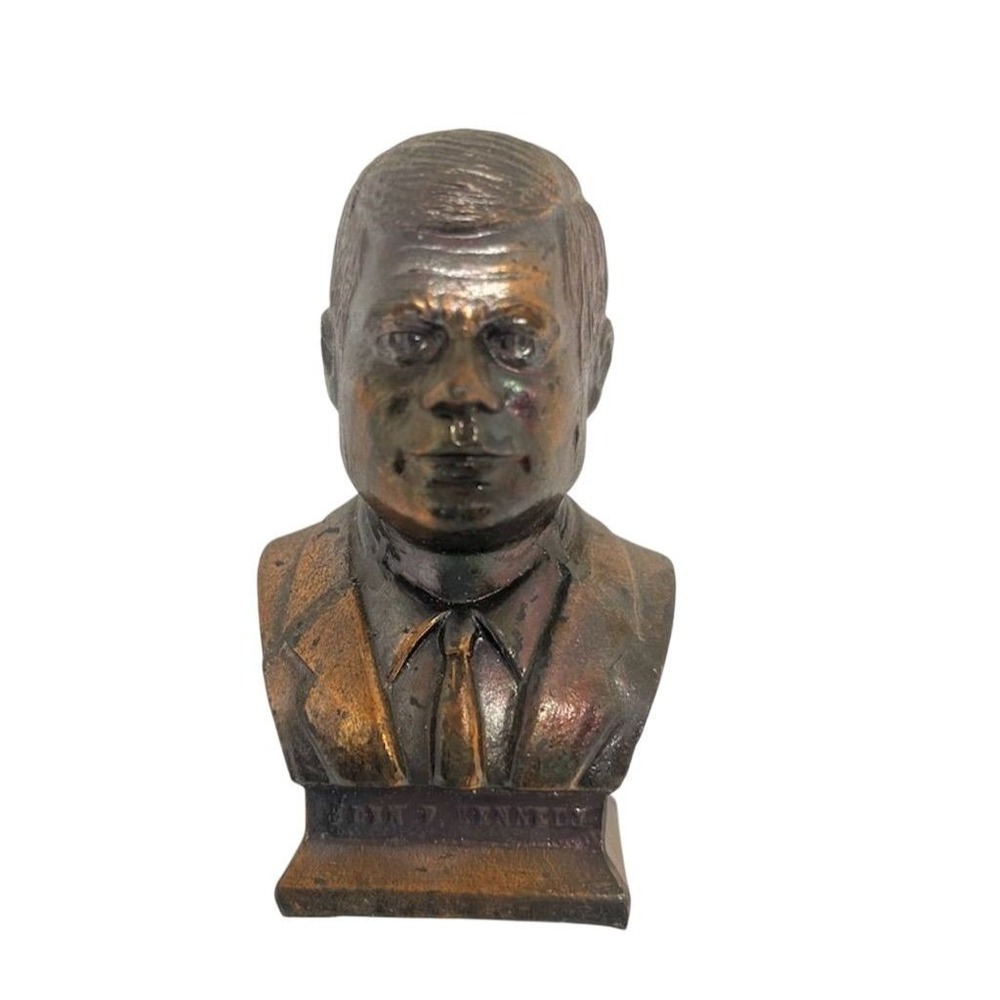 Vintage John F. Kennedy Bronze‎ Bust Paperweight, JFK Collectible Statue